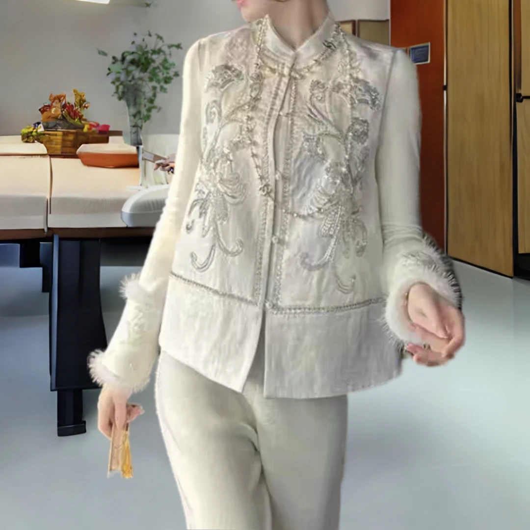 《董太推荐》新中式新款雅致气质百搭定制重工刺绣亮片立领女装马甲