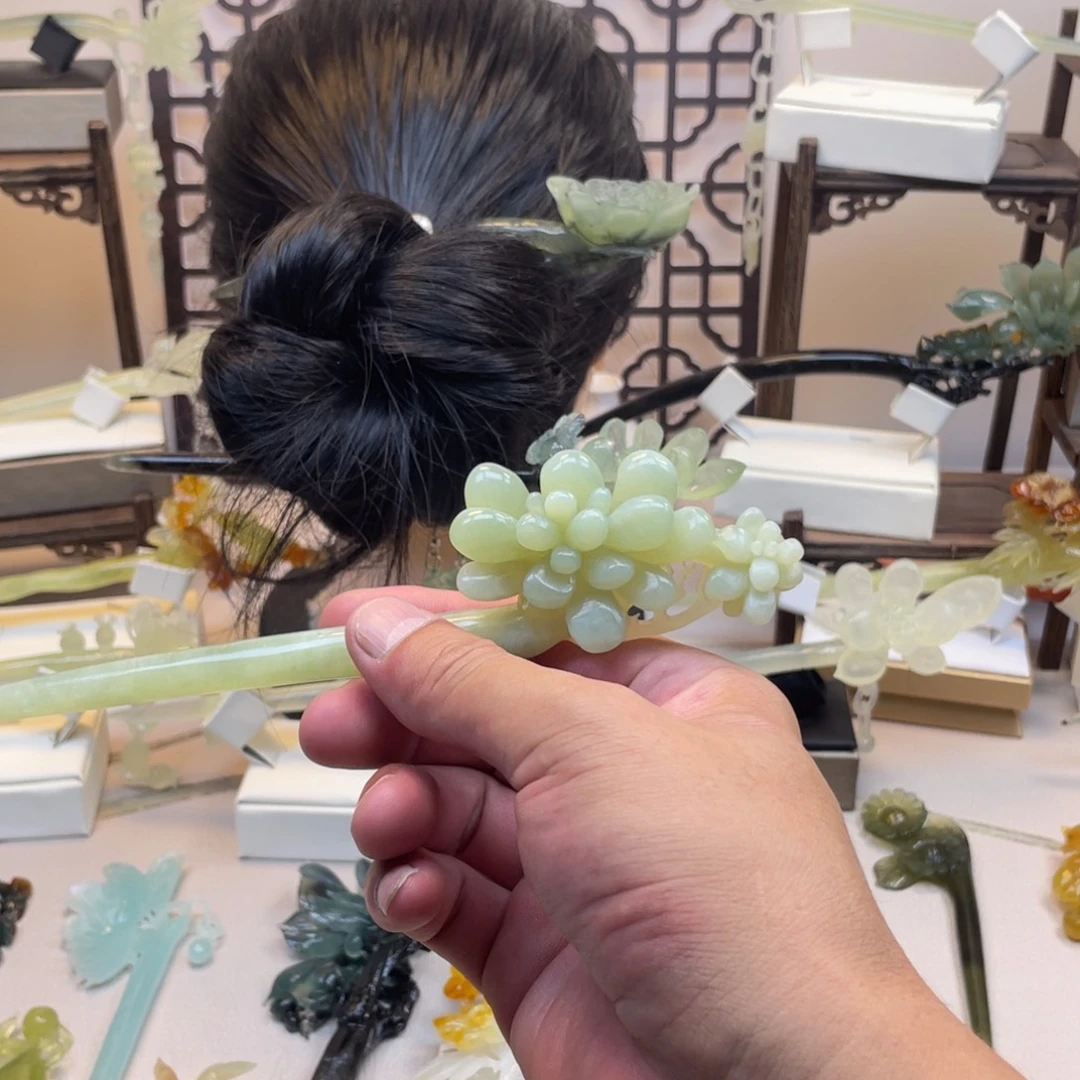 未镶嵌蛇纹石玉发饰发簪