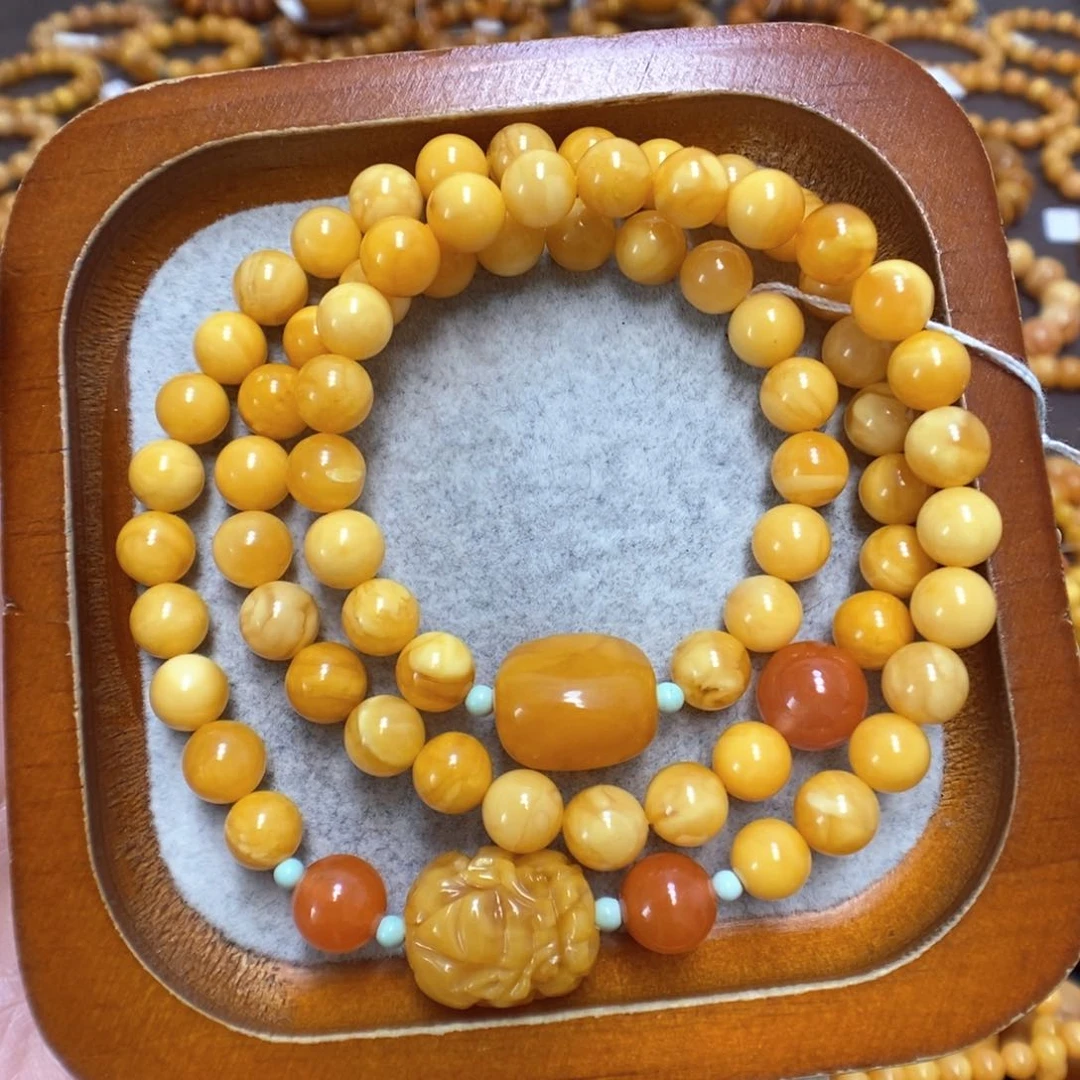 蜜蜡手串未镶嵌心****心蜜蜡