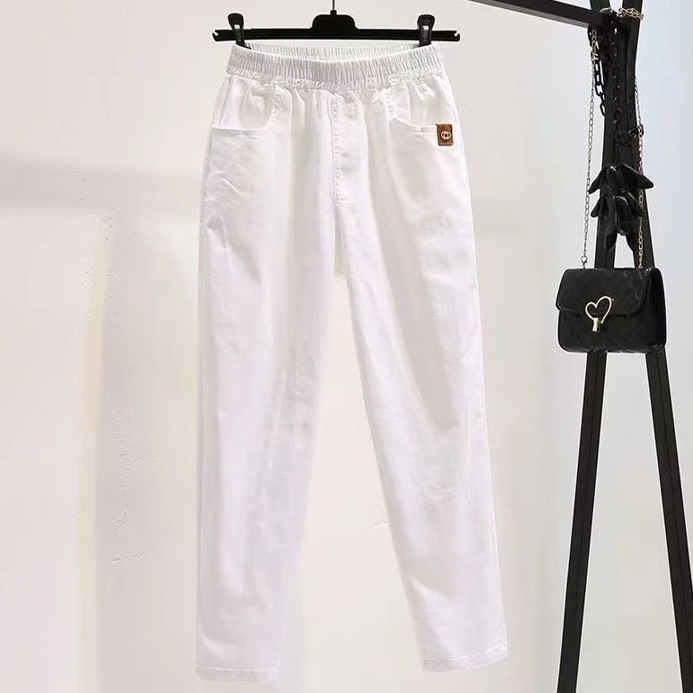 春季韩版百搭休闲时尚哈伦裤高腰宽松弹力水洗棉长裤女