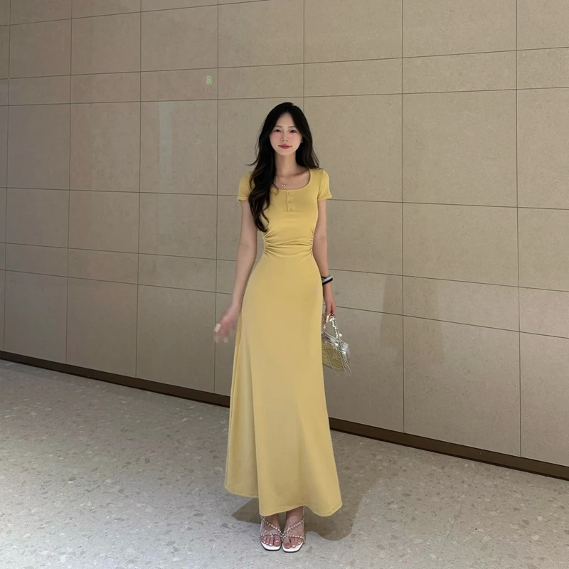 法式夏季连衣裙修身显瘦气质收腰后妈裙2025新款爆款长裙