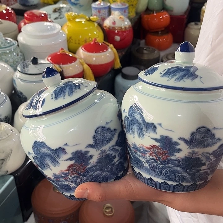 摆件陶瓷茶叶罐家用摆件密封罐