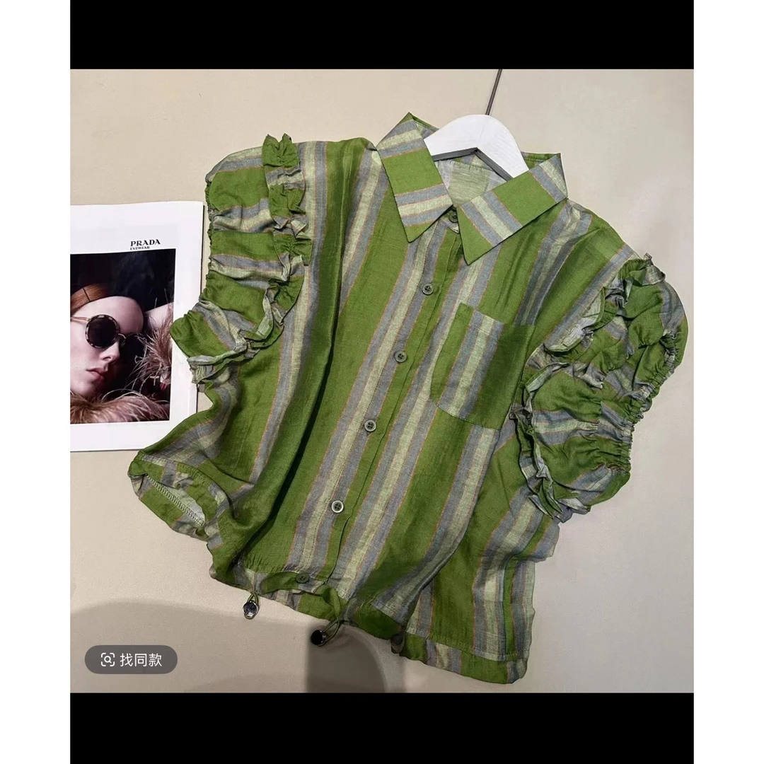 夏款衬衫领设计感时尚百搭短袖显瘦上衣女