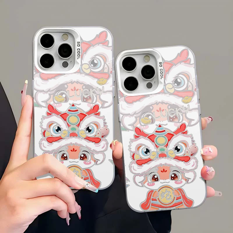 新年lucky醒狮蛇适用iPhone16/13苹果彩银手机壳华为vivo小米oppo