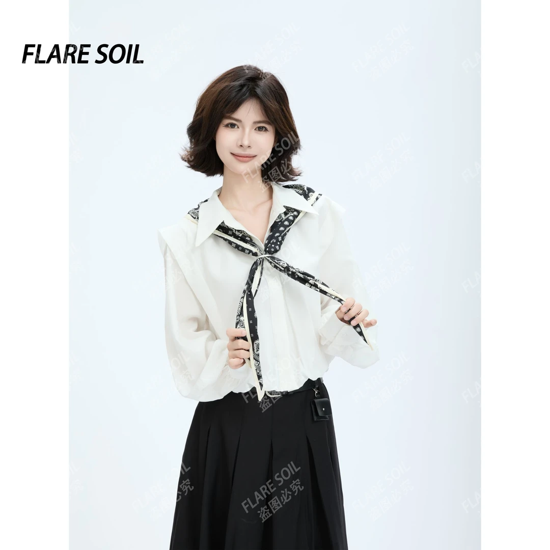 【FLARE SOIL】（现货） 短款极简设计款下摆百搭春夏衬衫 T4438A