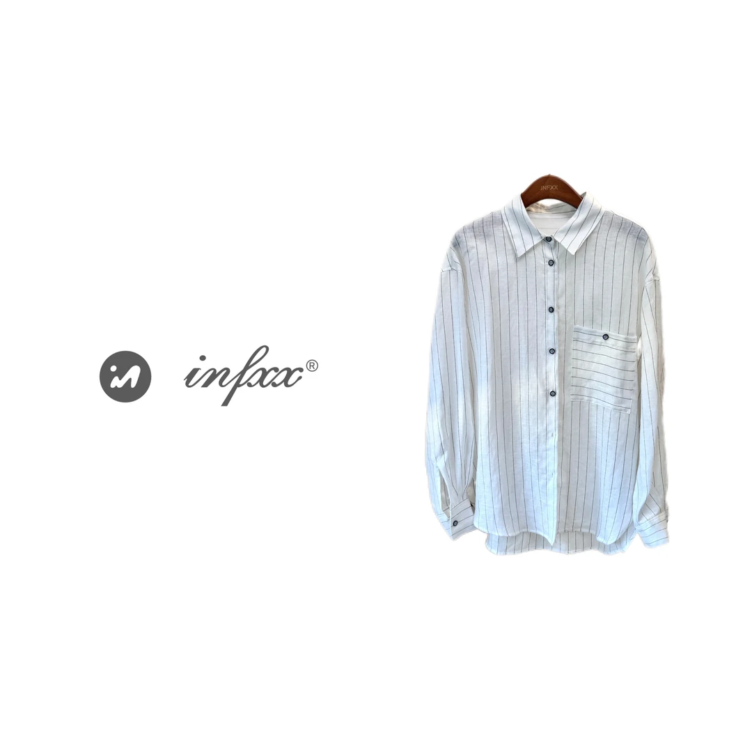 米兰条纹亚麻衬衫白色春夏新款