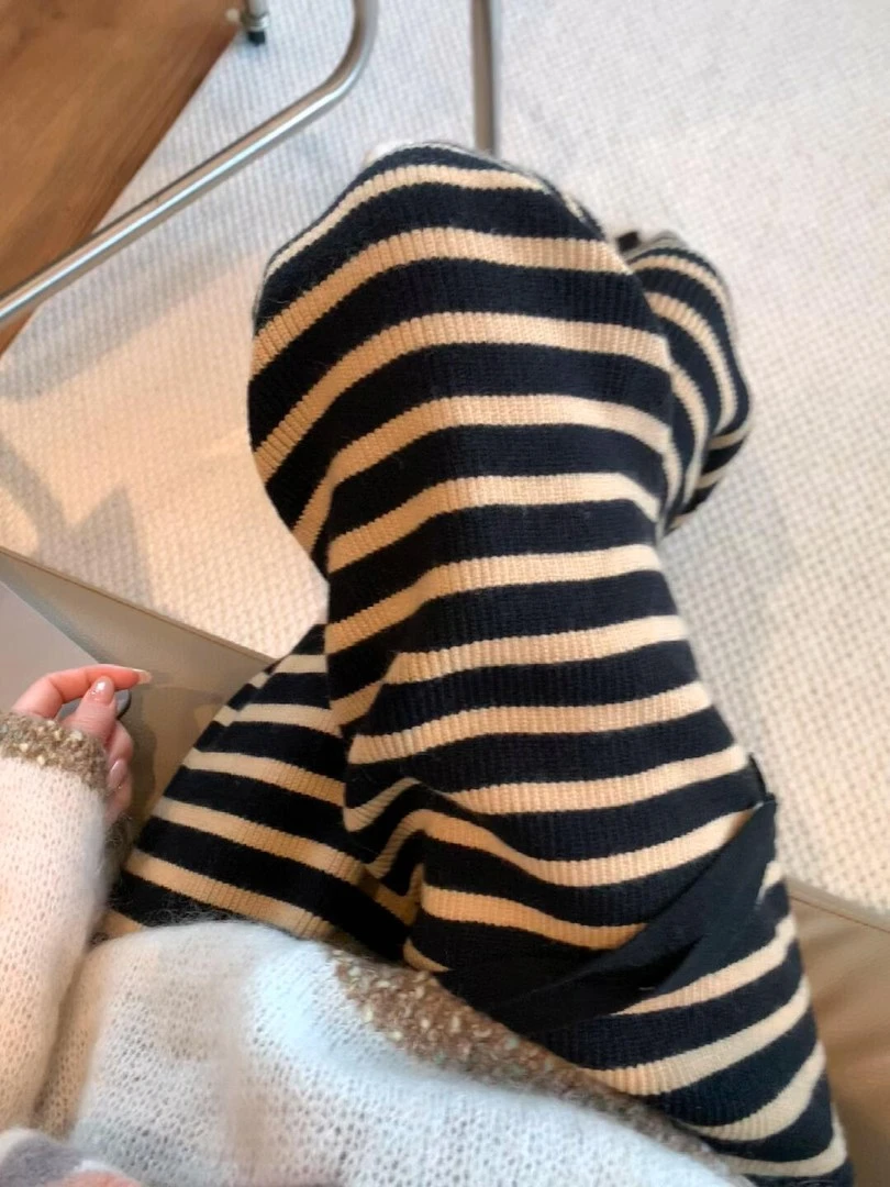 时尚保暖针织修身韩版阔腿裤女秋冬新款时尚洋气百搭条纹休闲裤潮