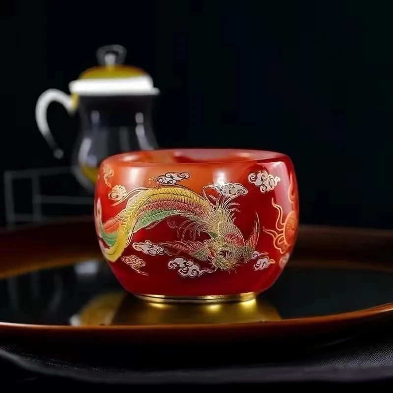 龙凤呈祥玛瑙色琉璃杯创意茶具主人杯