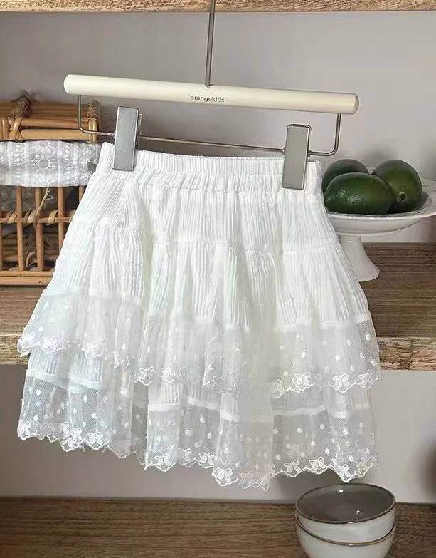 893-【蕾丝】白色韩系超百搭蕾丝花边半身裙韩版洋气女童时尚儿童