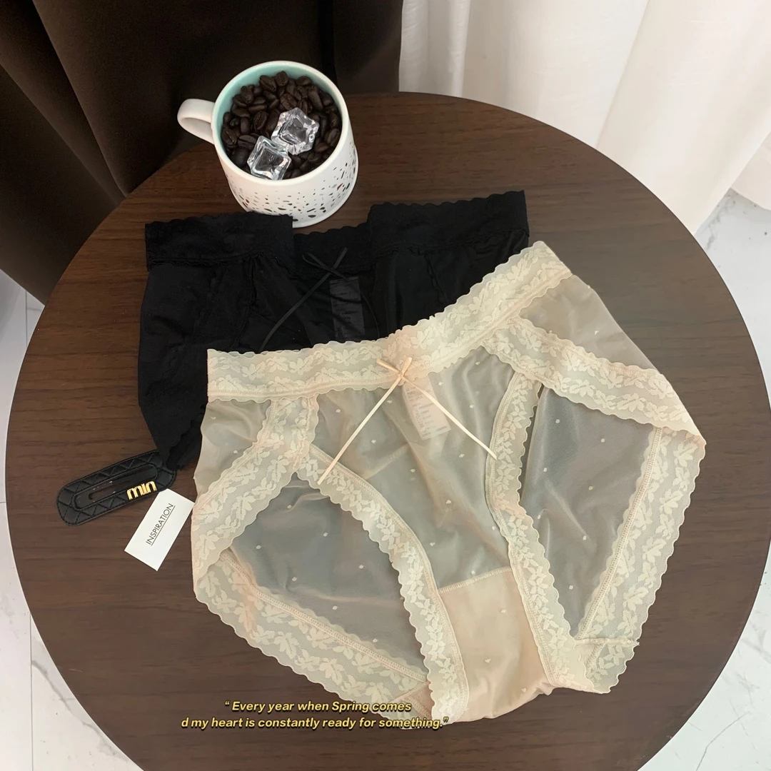 法式朦胧纯欲性感蕾丝高开叉内裤女舒适轻薄速干中腰纯棉裆-7202