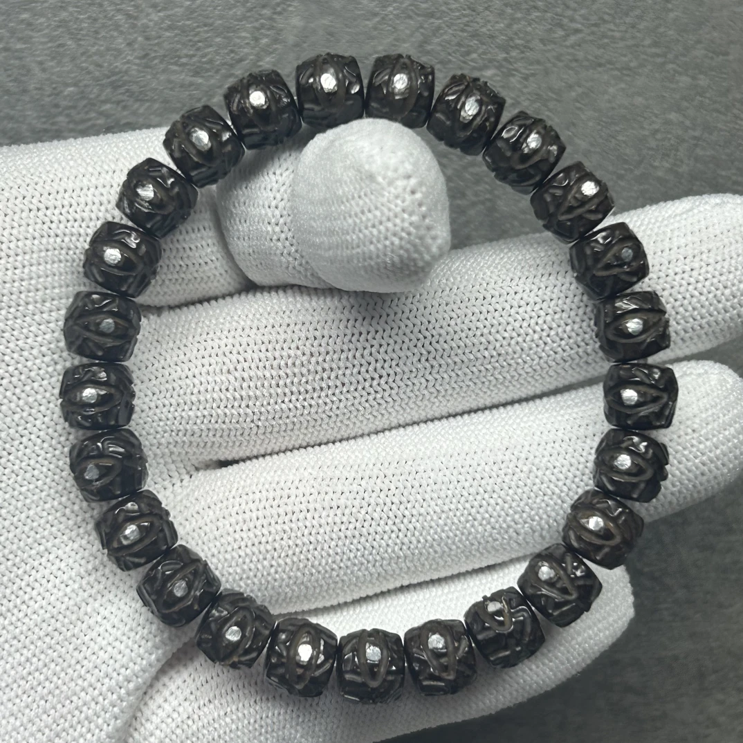 椰蒂回轮眼手串银钉款 手工雕刻原生态 尺寸9