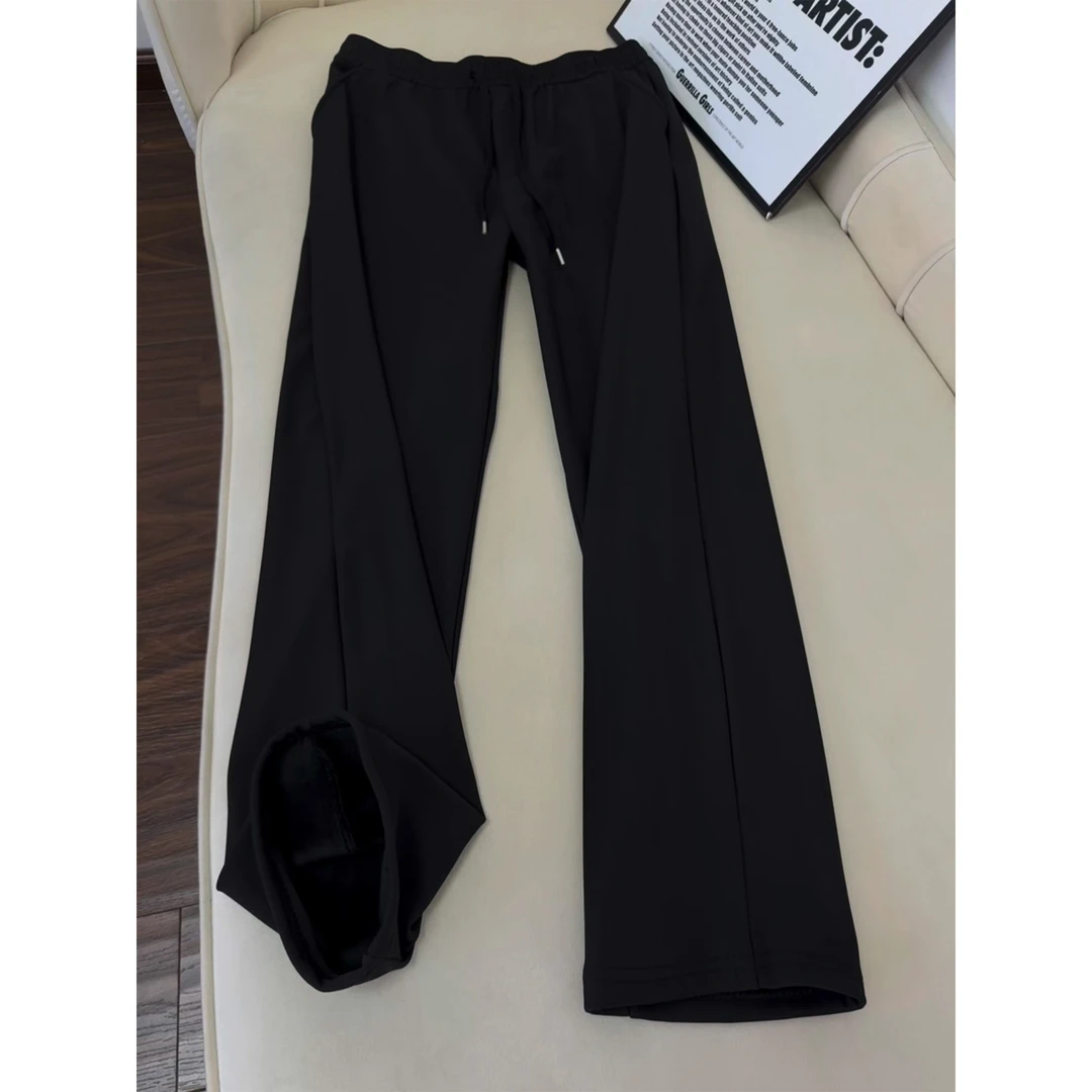 美式黑色加绒加厚休闲小西裤男款冬季修身弹力显瘦直筒微锥西装裤