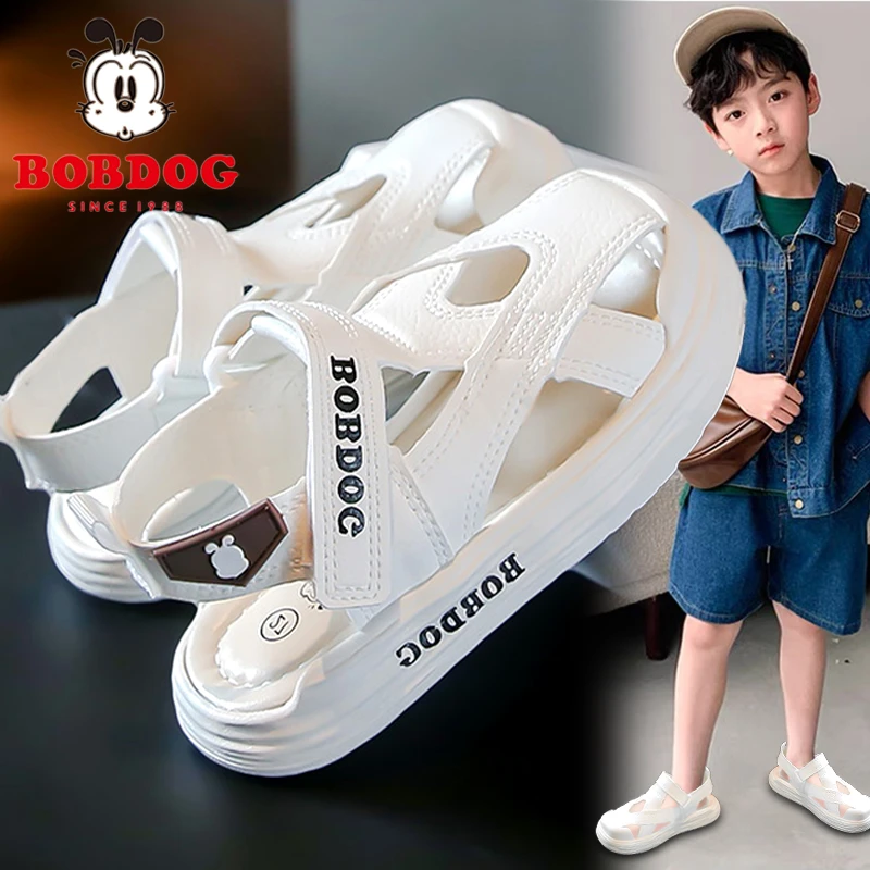 巴布豆童鞋男童包头凉鞋夏季2025新款儿童镂空透气白色沙滩鞋男孩