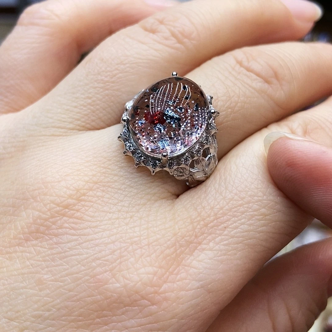 水晶戒指银S925镶嵌小*江