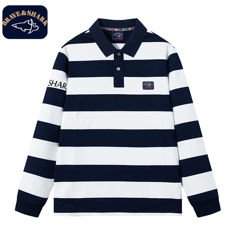 勇士鲨鱼 秋冬新款男士经典撞色长袖POLO衫休闲百搭3642