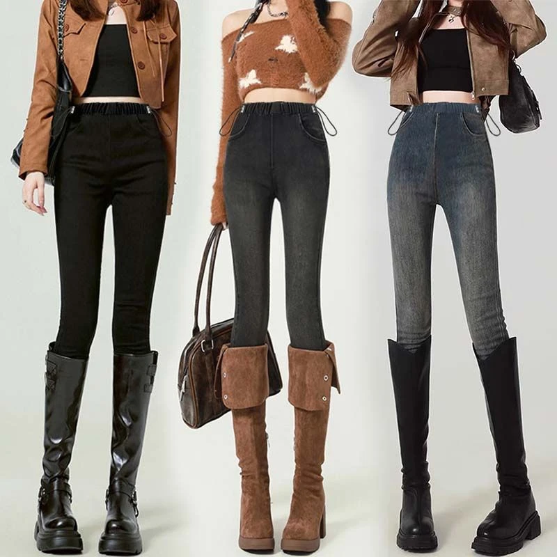 孕妇牛仔裤春秋款外穿无托腹抽绳弹力冬装加绒加厚显瘦小脚打底裤