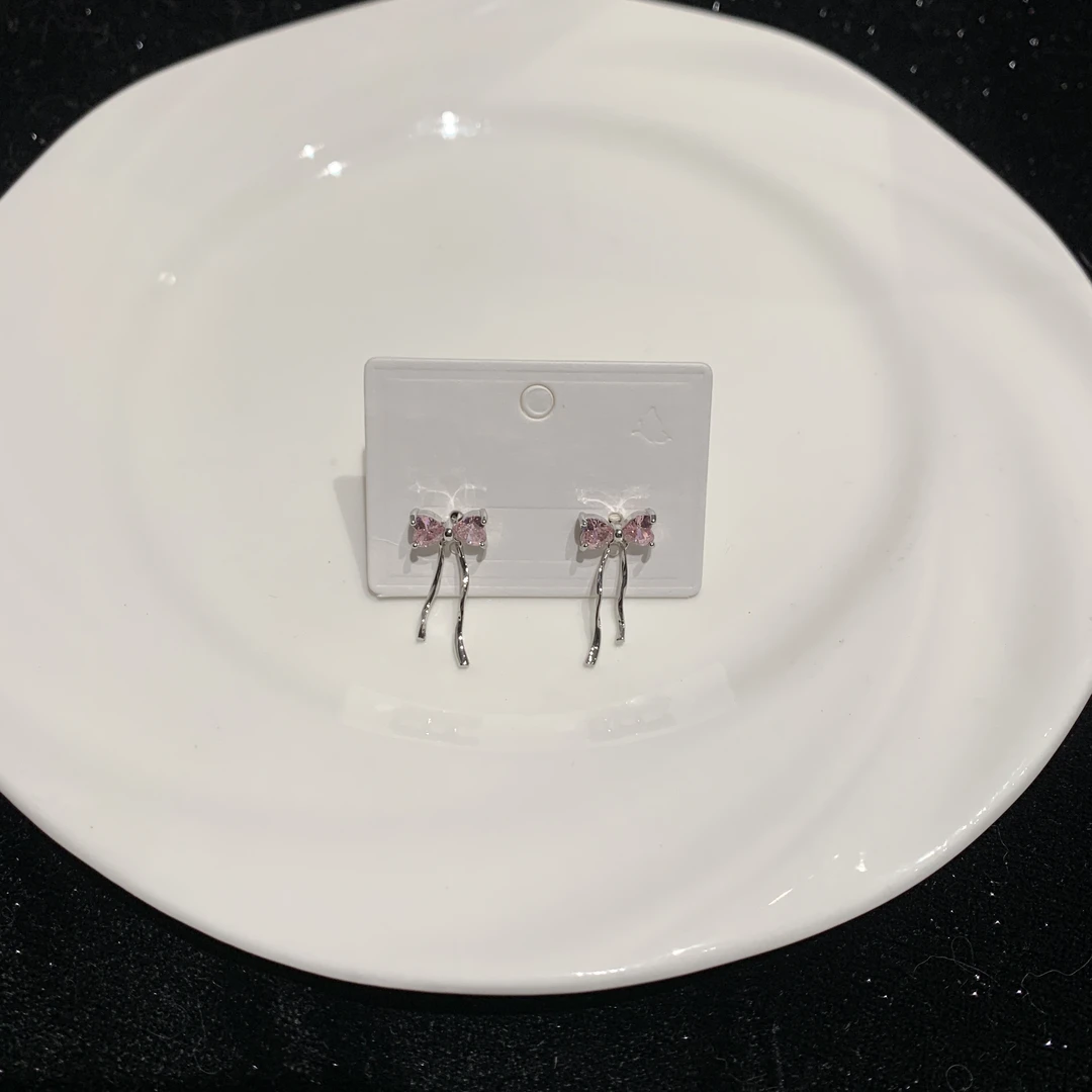 铜合金耳饰 Al6333蝴蝶结耳钉女甜美流苏设计气质感轻奢耳环