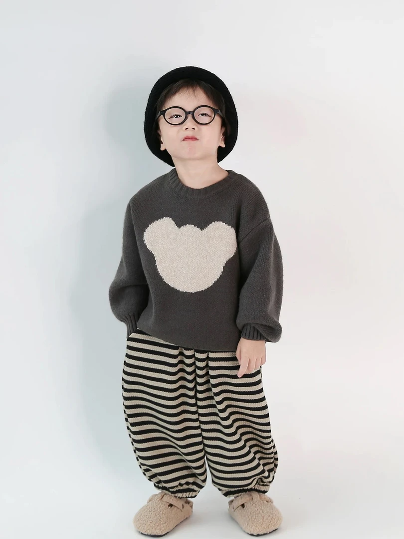 男女童秋装帅气套装2025韩版条纹裤儿童单件毛衣新款小童两件套潮