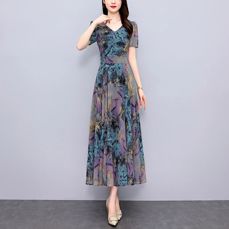 广州十三行裙子印花真丝连衣裙女夏2025新款夏季长款气质大摆长裙
