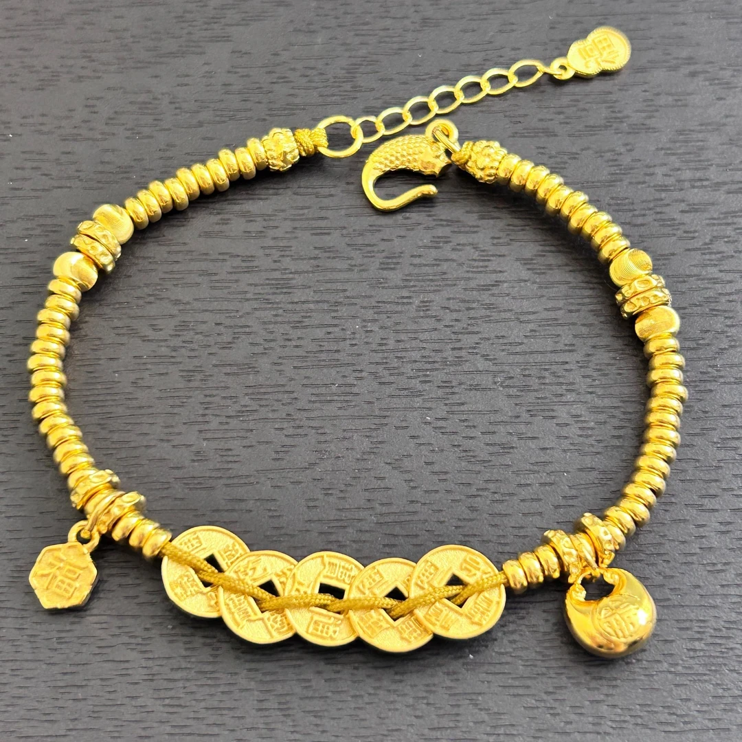 925银手链 【店长专享】925银五帝币胖福手链YS553