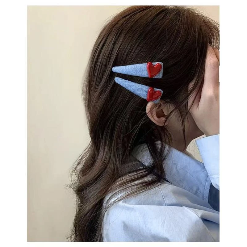 爱心牛仔布艺三角发夹少女甜美侧边夹前额碎发夹2025新款bb夹头饰