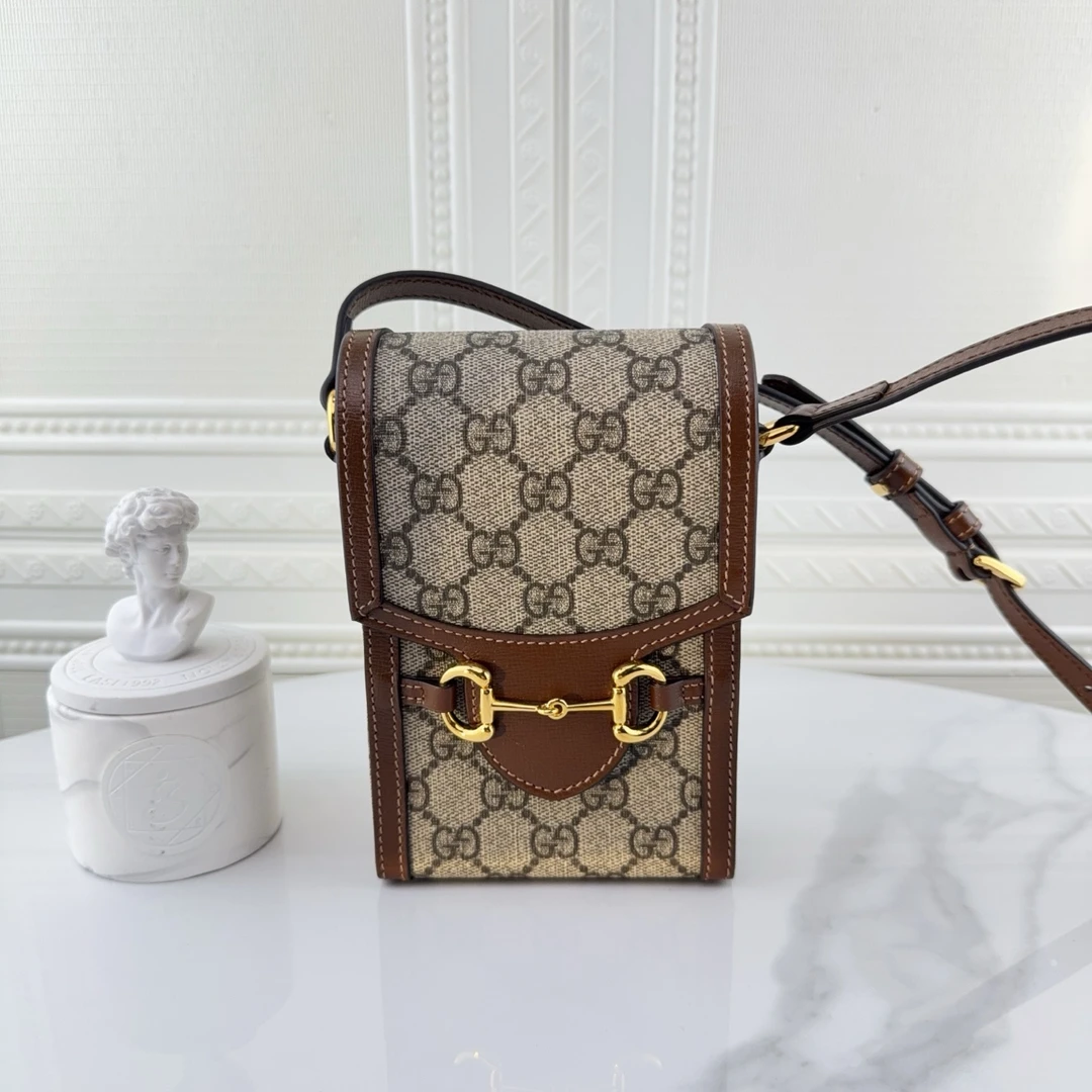 99新 GUCCI/古驰 时尚经典1955系列老花马衔扣手机包 二奢包包
