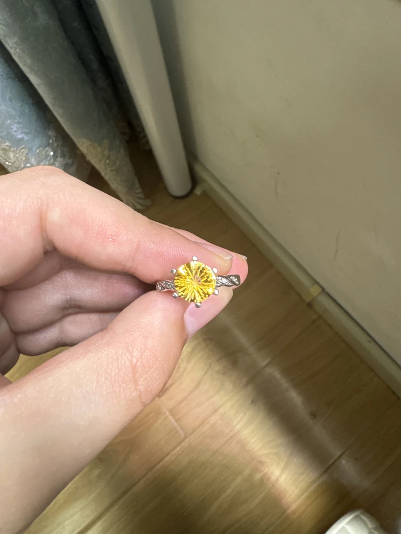 天然黄水晶戒指s925银镶嵌圈口可调节