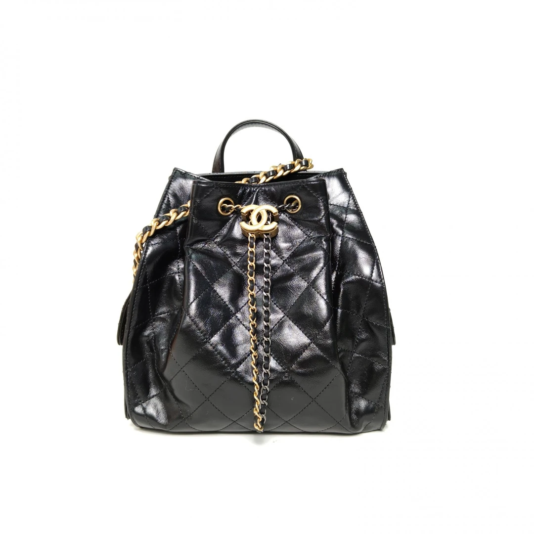 99新 Chanel/香奈儿 【黑黑】25 bag 双肩包 黑色 金银扣