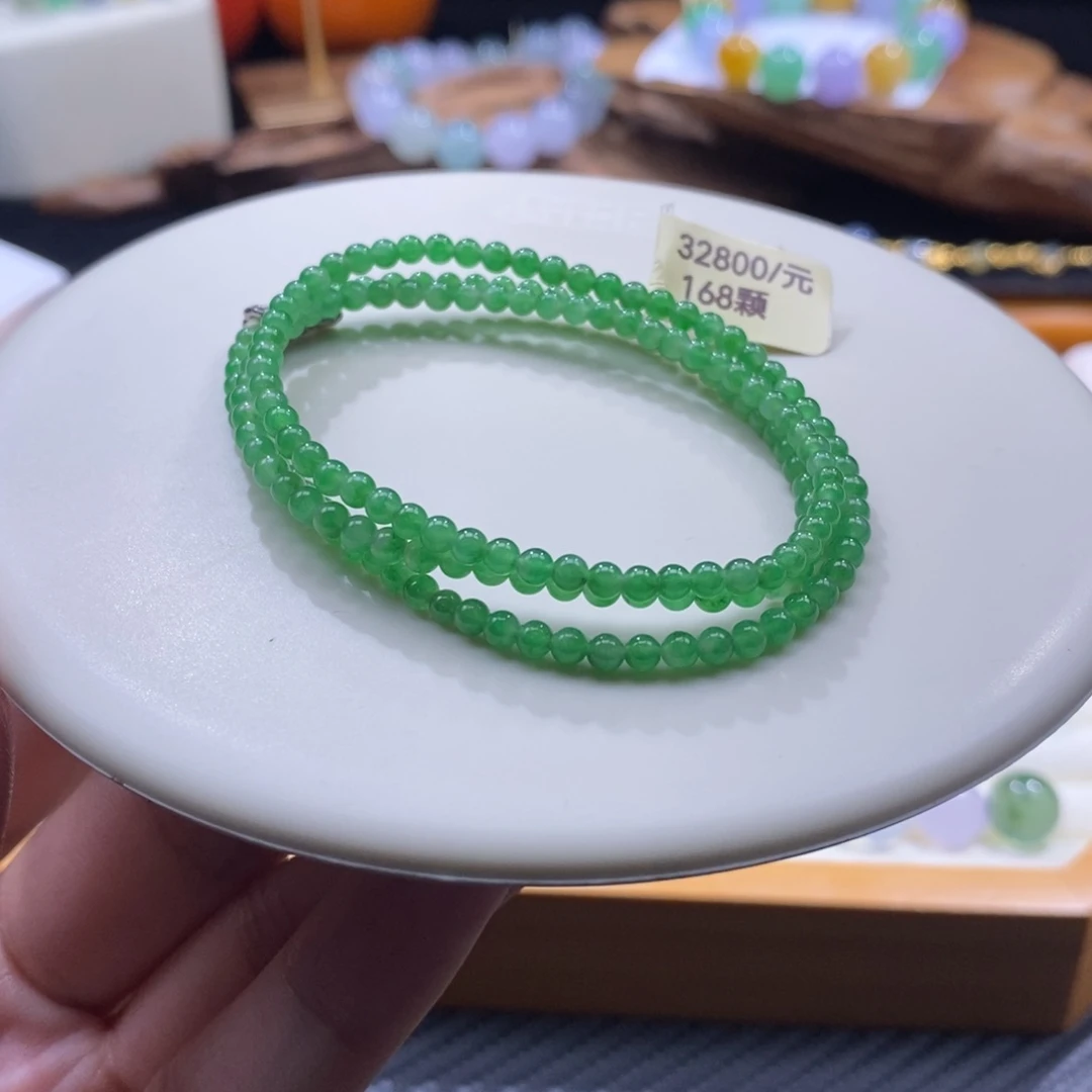 翡翠未镶嵌颈饰冰绿小米珠项链