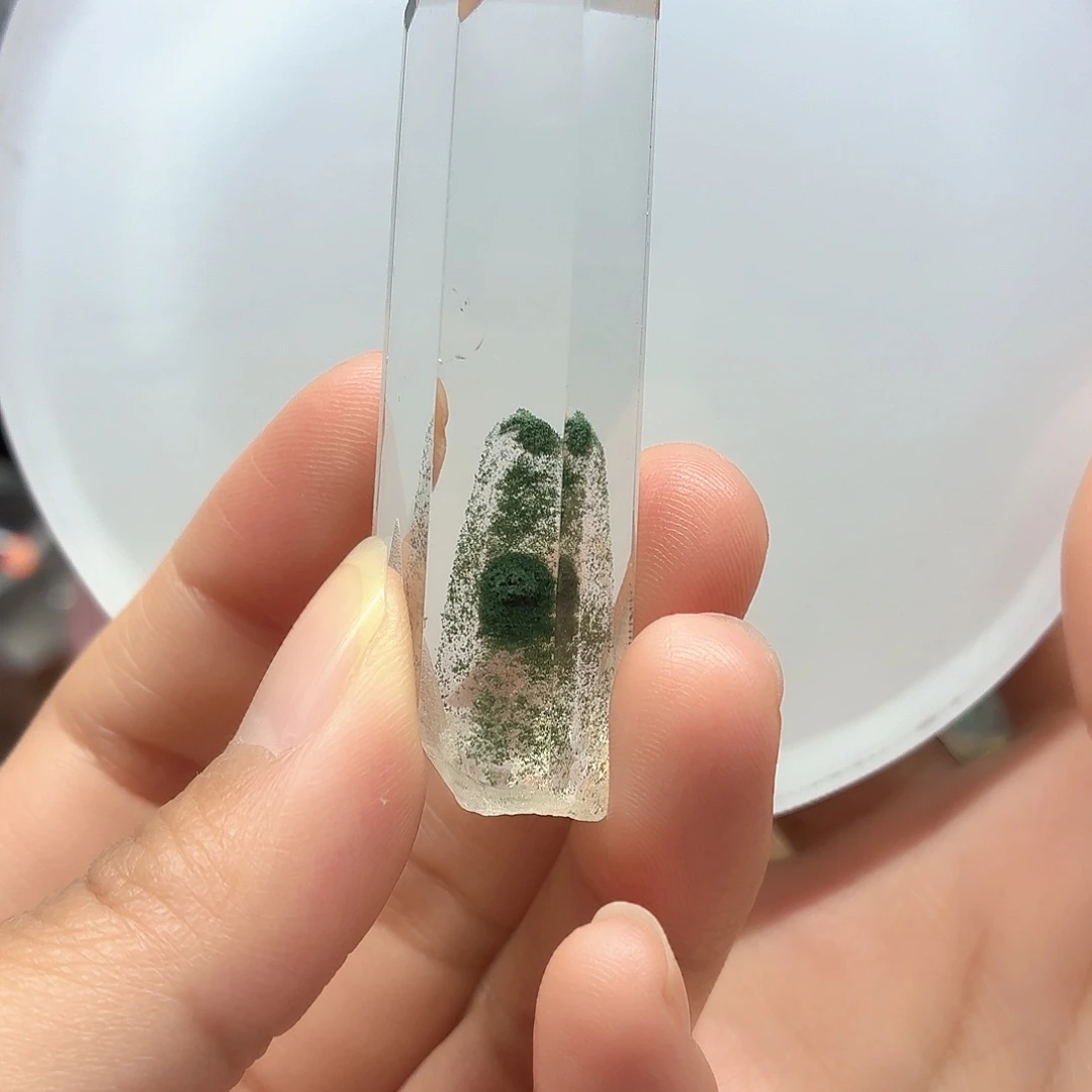 珠宝半成品未镶嵌水晶绿幽灵水晶柱桂林山水