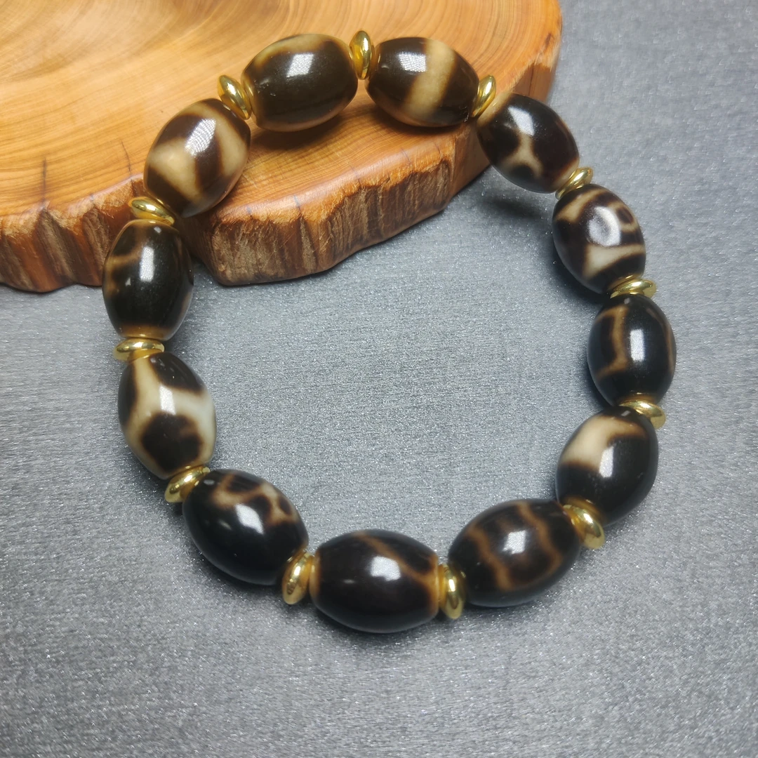 台珠黑金达洛手串随机图腾玛瑙珠同品包浆感性价比高天百搭珠