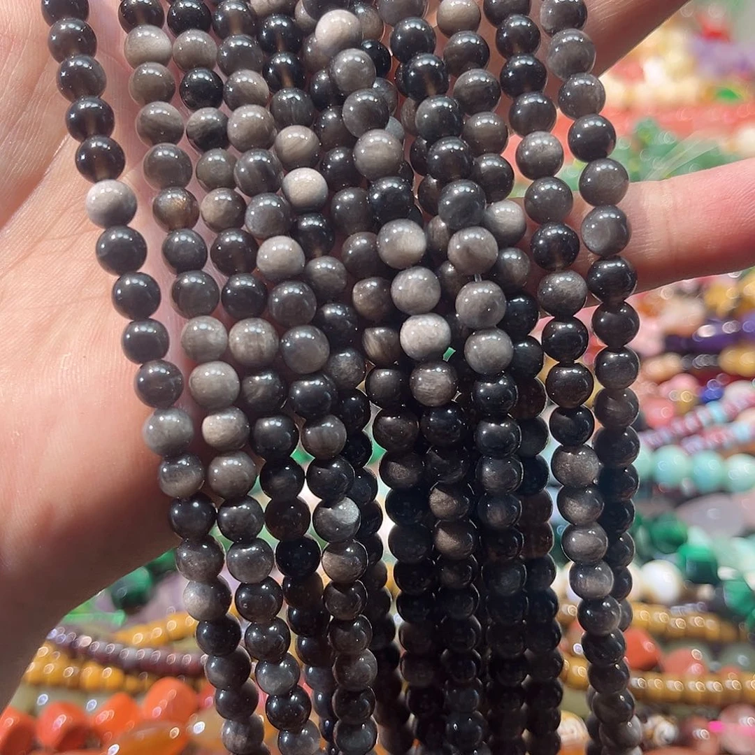 玛瑙/玉髓合金珠宝半成品银曜石6mm一条