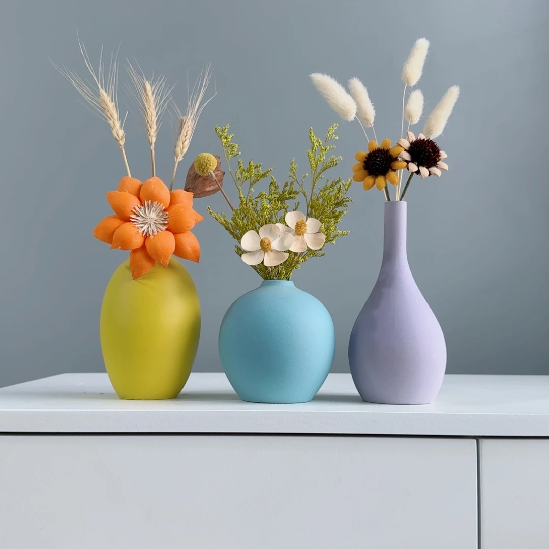 摆件陶瓷小花瓶含花总高约20-30cm