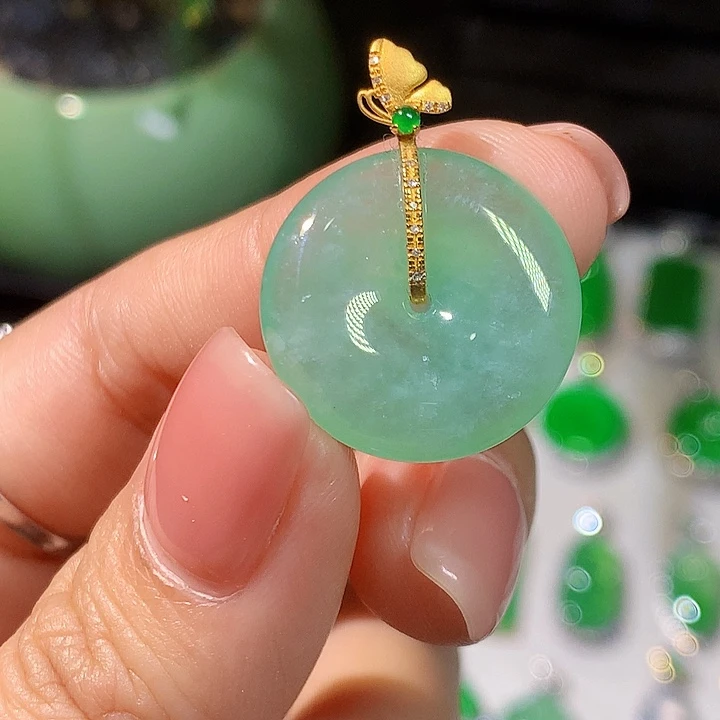 翡翠18K金镶嵌吊坠(不含链)