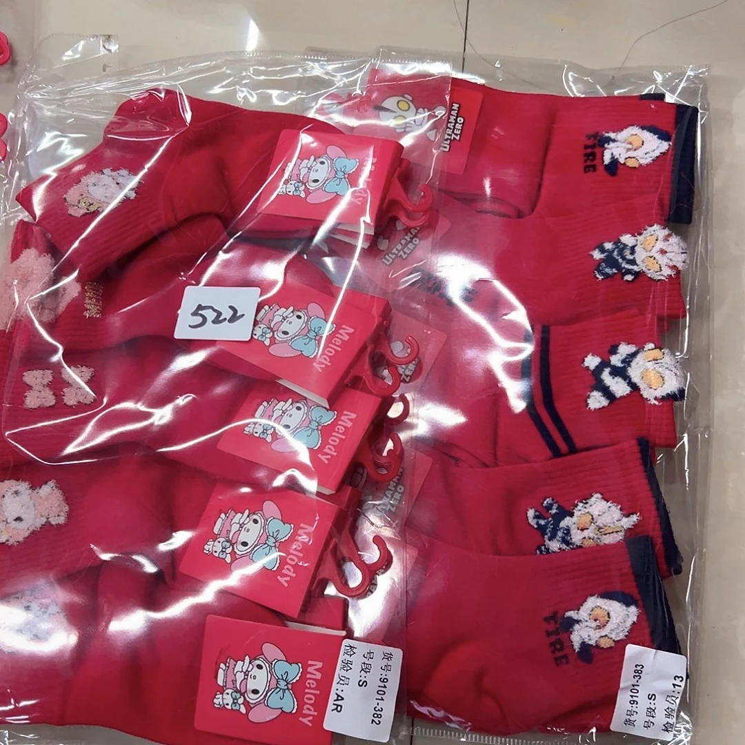 棉类混纺522特价10双红色小码拼男女