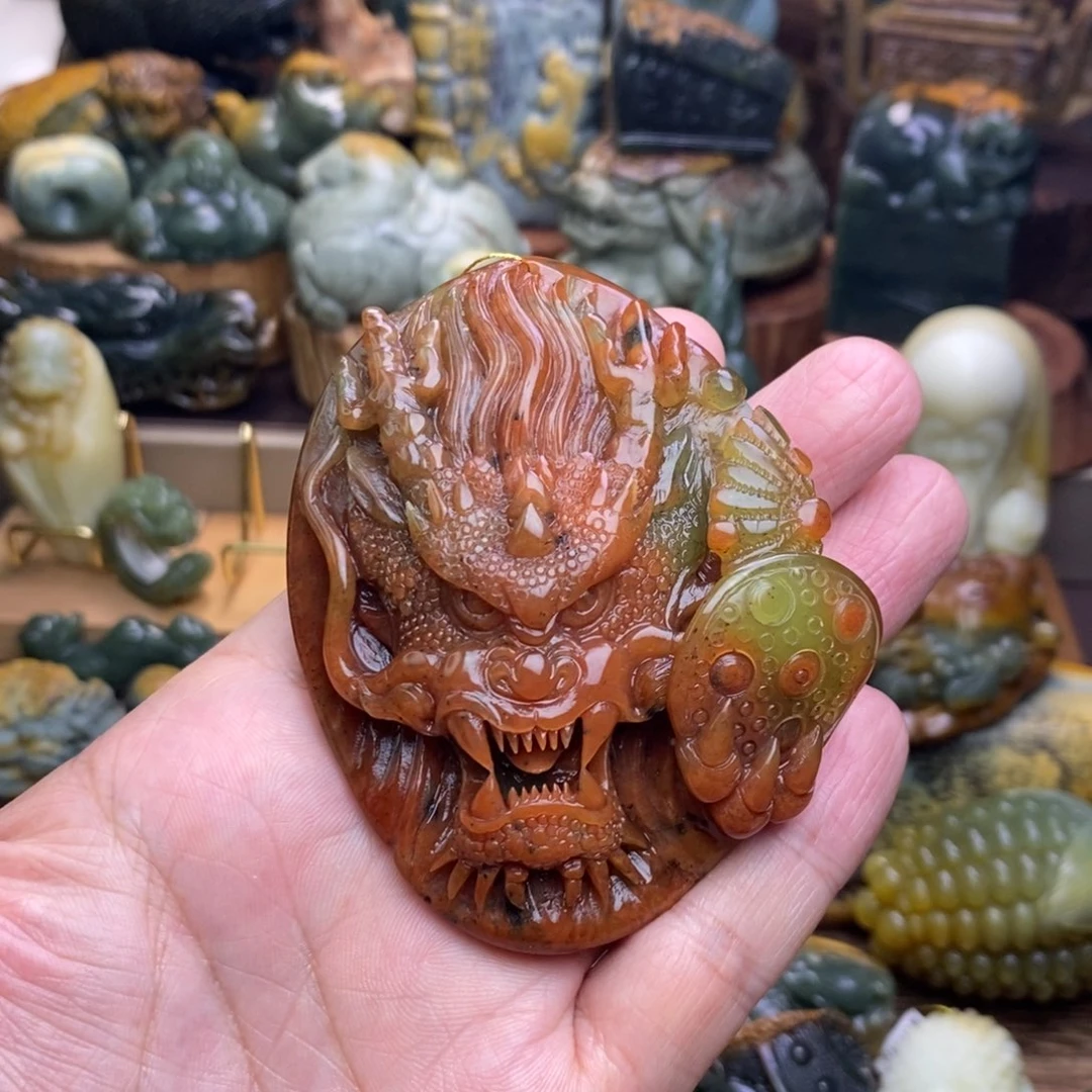 二***娃蛇纹石玉未镶嵌手把件龙