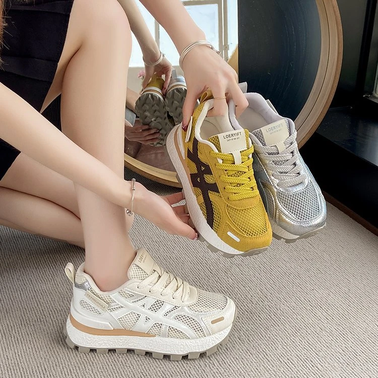 网红老爹鞋女2025夏季新款网面透气显脚小增高厚底运动休闲鞋201