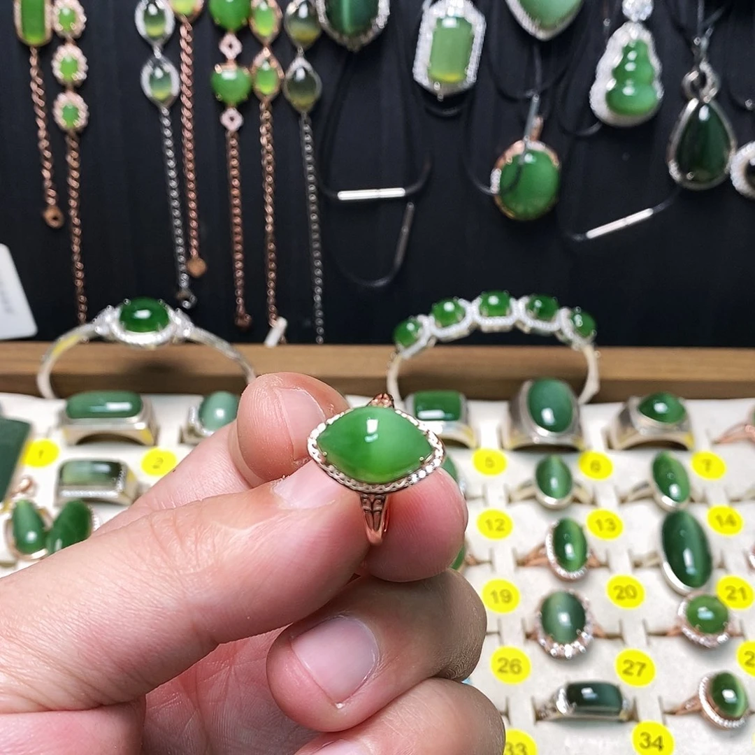 和田玉（碧玉）银S925镶嵌戒指