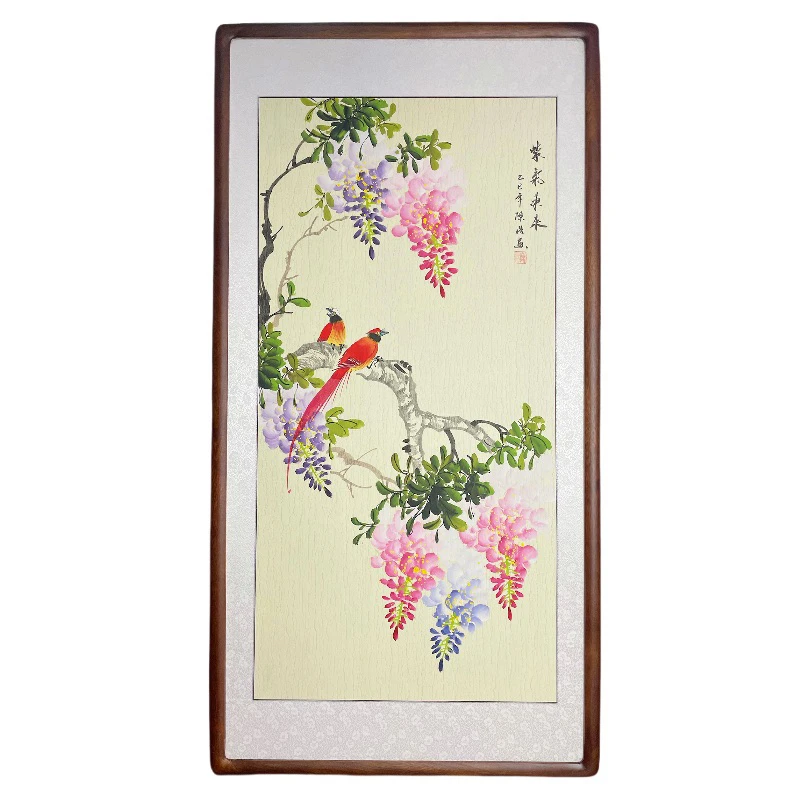 【手绘国画】带框发货花鸟荷花梅花玉兰花紫藤竖幅玄关餐厅茶室挂画