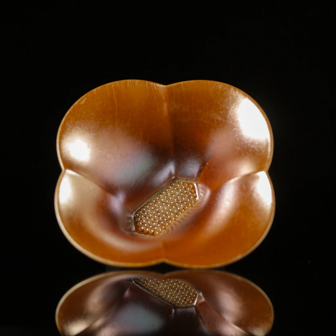 【央网专场】金色长口花瓣茶漏 随缘发柴烧每只都不同