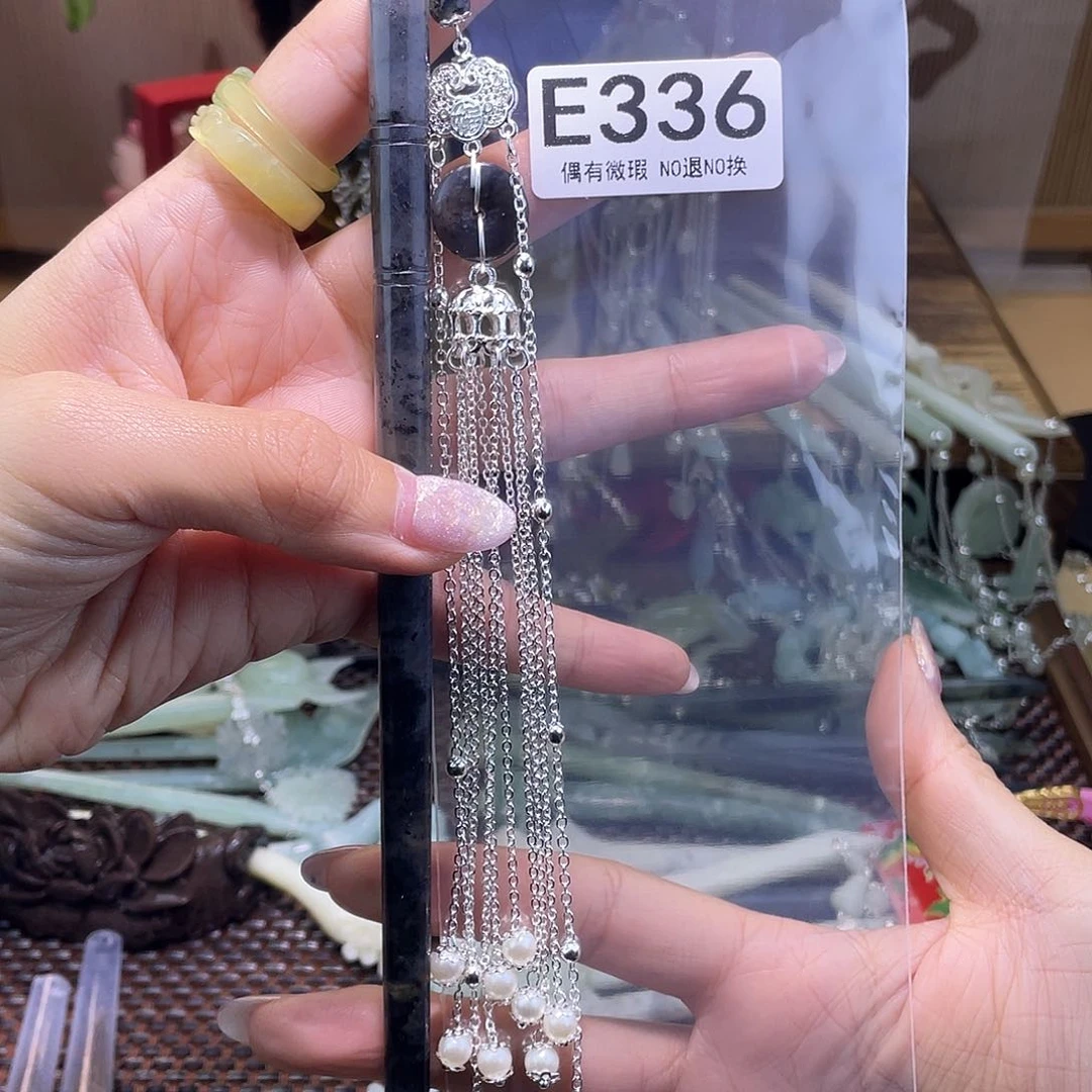 蛇纹石玉发饰银S925镀金镶嵌青*