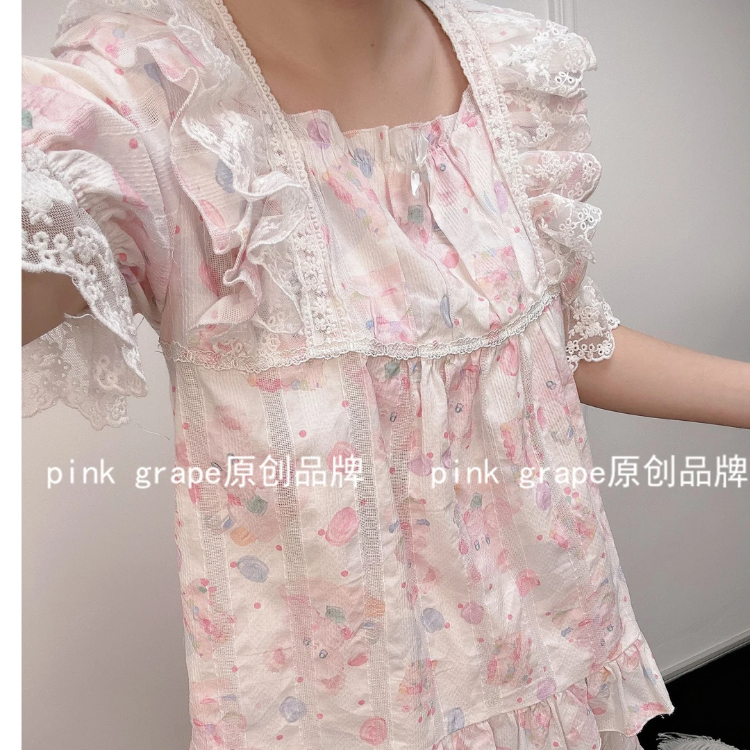 欧若风pinkgrape【千丝芍药】2025睡衣女套短袖可外穿家居服2578103