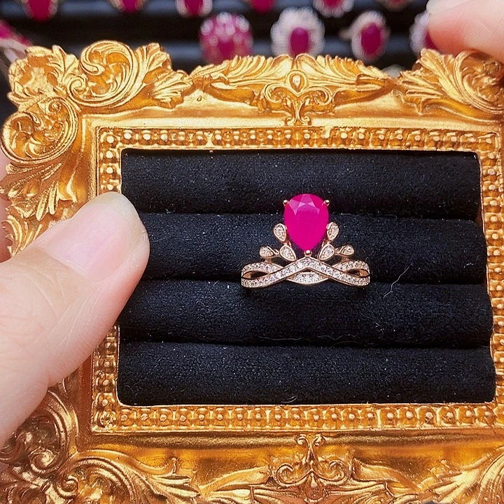 红宝石戒指银S925镶嵌