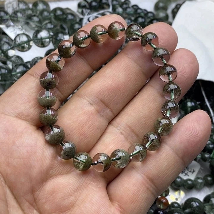 水晶手链未镶嵌巴西天然绿幽灵聚宝盆851979