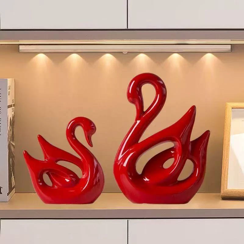 陶瓷颜色釉红天鹅一对 XD-DP-XD684