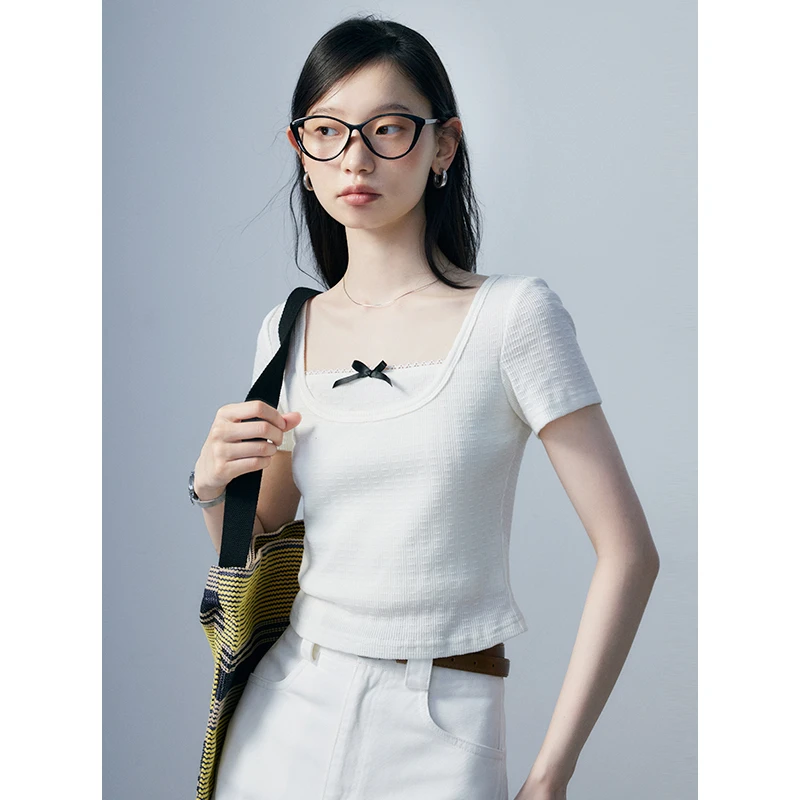 EGGKA【现现】法式方领短袖E24A3111BK