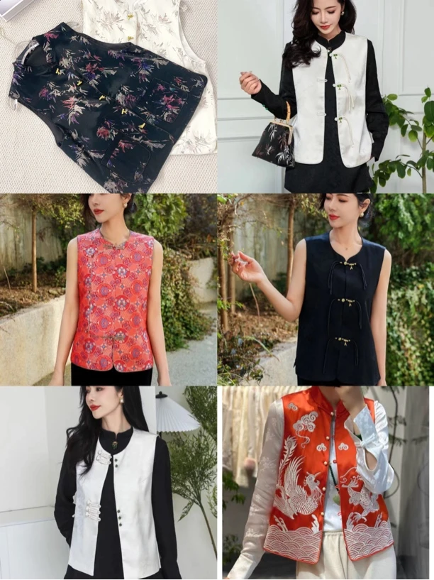 重工龙凤刺绣马甲夹背心女2025春新款红色新中式复古醋酸外套上衣