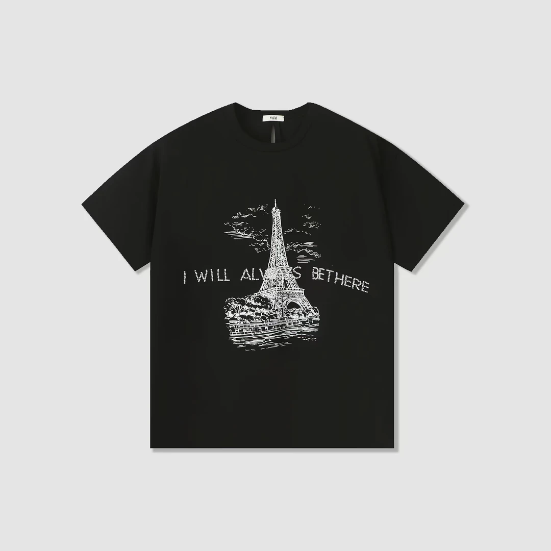 2025夏季新款钉珠埃菲尔塔印花韩版显瘦百搭透气T恤女上衣