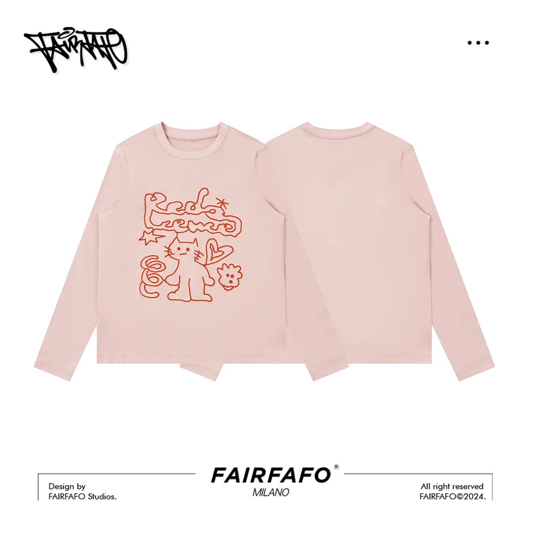 FAIRFAFO林肉肉【可爱小猫绣花T恤】CXDL4C267可爱小猫刺绣款长袖