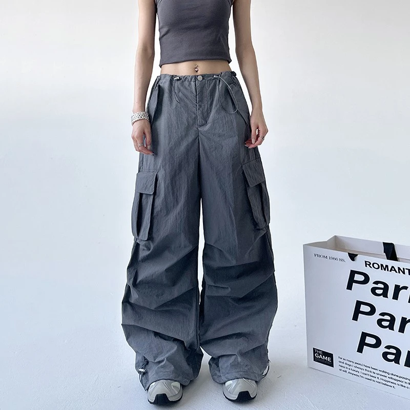 VONSRMAN2025秋季新款渐变色晕染显瘦工装裤宽松口袋阔腿褶皱街舞